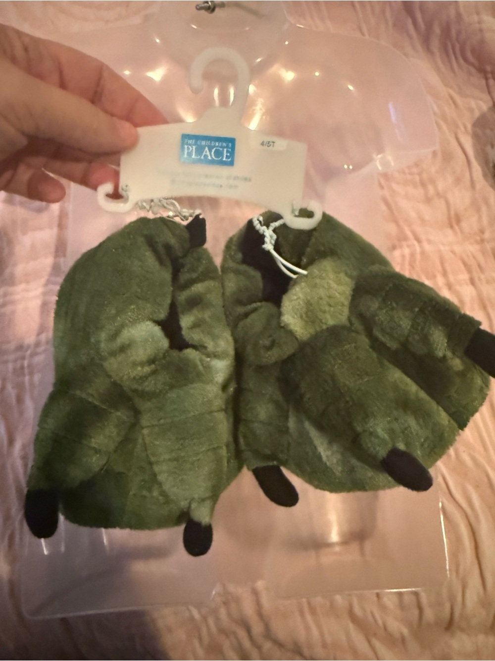 The Children's Place Olive Green Plush Dino Mittens for Kids
